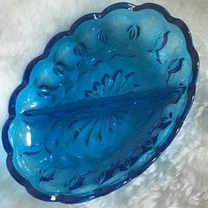 VTG Indiana Blue Glass Oval Divided Dish